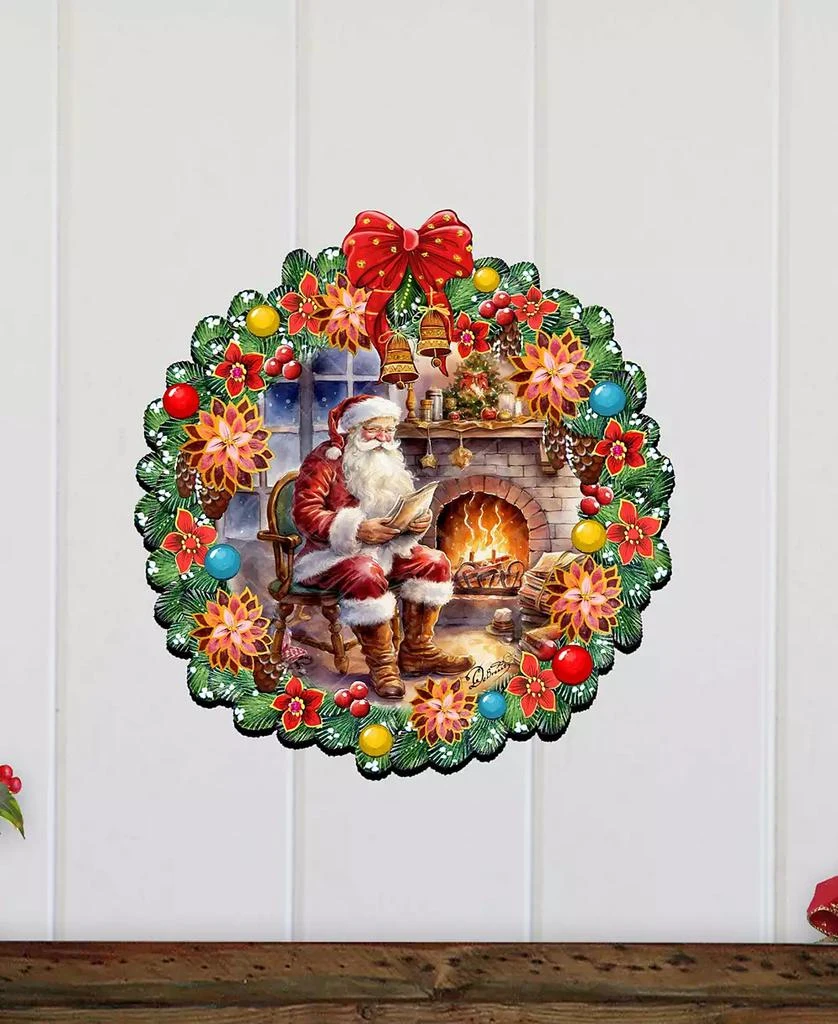 商品Designocracy|Santa at the Fireplace Wreath Christmas Wooden Door Hanger Door Decor G. DeBrekht,价格¥1099,第4张图片详细描述