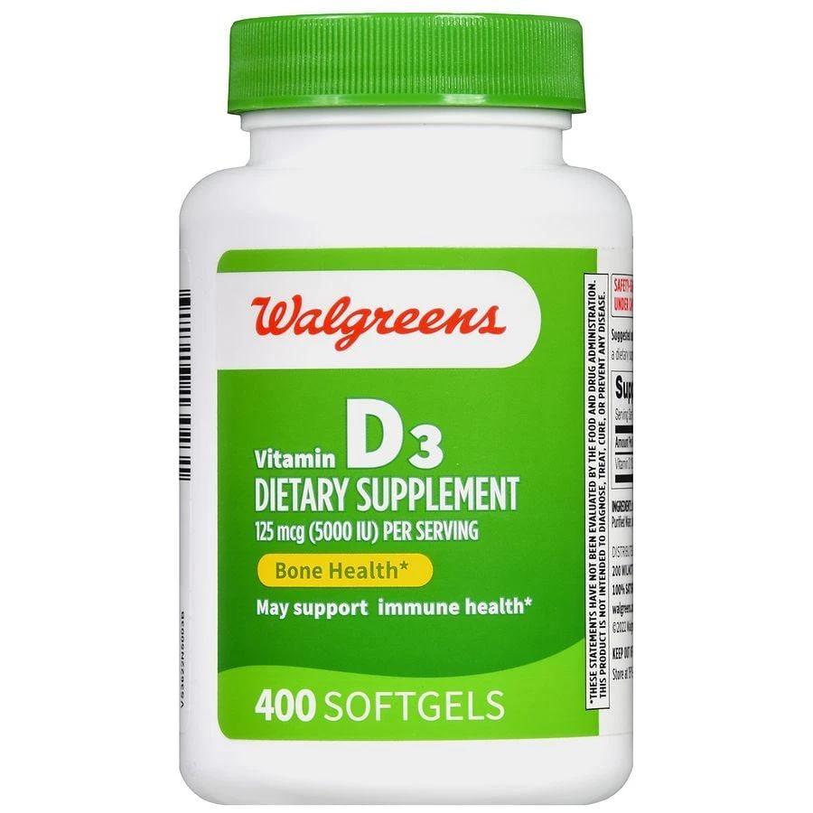 商品Walgreens|Vitamin D3 125 mcg Softgels (400 days),价格¥336,第2张图片详细描述