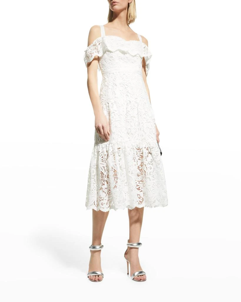 商品MARCHESA|Tiered Cold-Shoulder Lace Dress,价格¥1252,第3张图片详细描述