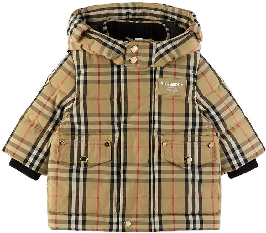 商品Burberry|驼色 Vintage Check 婴儿羽绒夹克,价格¥5525,第1张图片