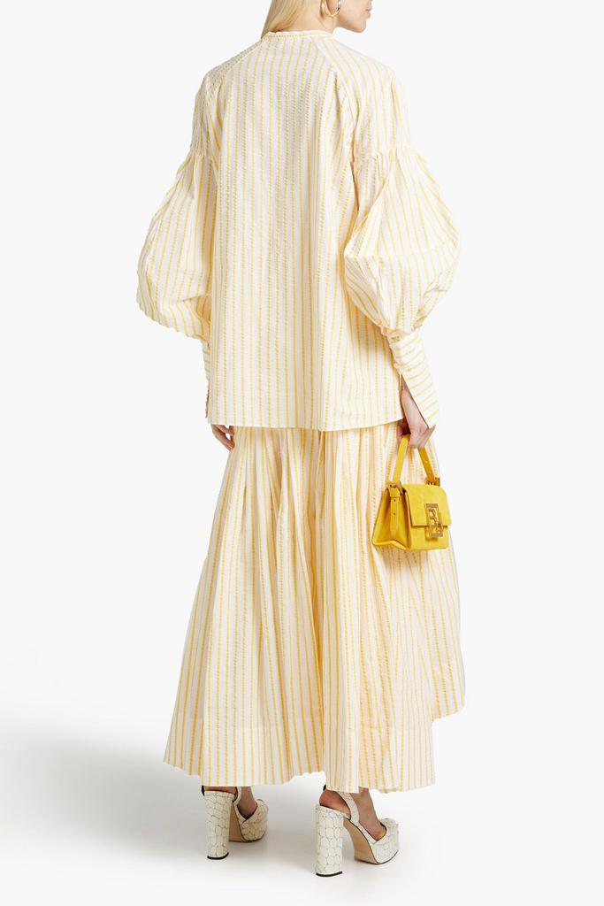 Pleated striped cotton-seersucker midi skirt商品第3张图片规格展示