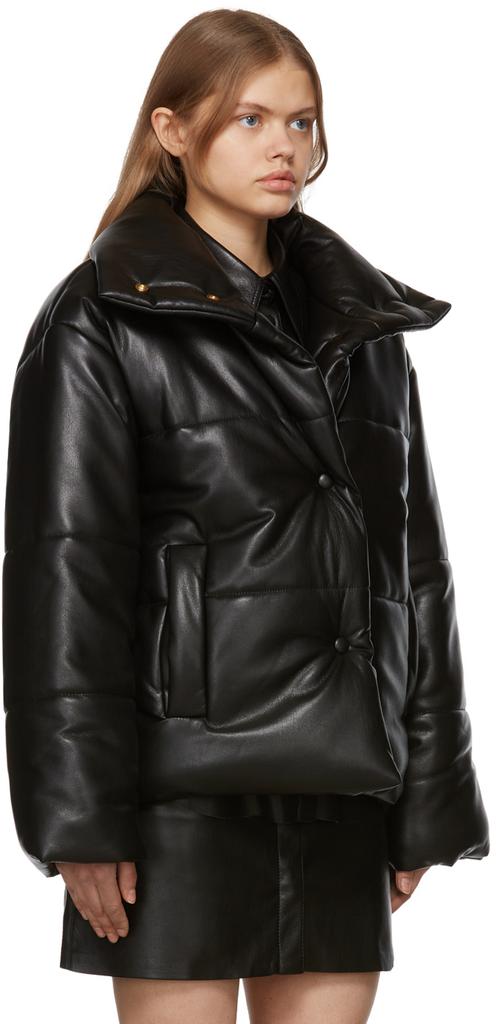 Black Hide Puffer Vegan Leather Jacket商品第2张图片规格展示