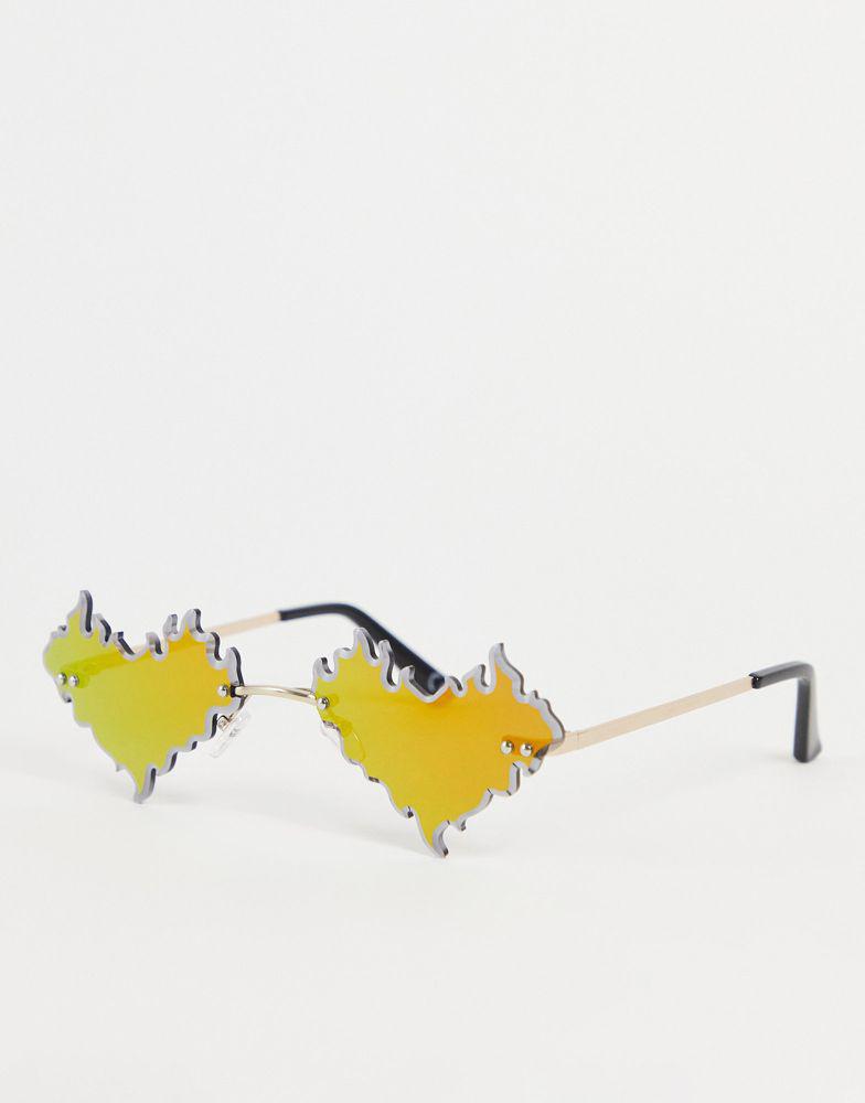 ASOS DESIGN rimless fashion sunglasses with flaming hearts with red mirror lens商品第1张图片规格展示