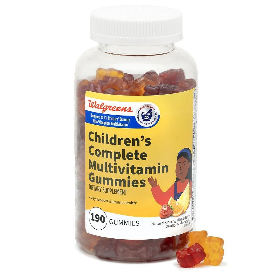 商品Walgreens|Children's Complete Multivitamin Gummies (190 days) Natural Cherry, Mixed Berry, Orange and Pineapple,价格¥119,第4张图片详细描述