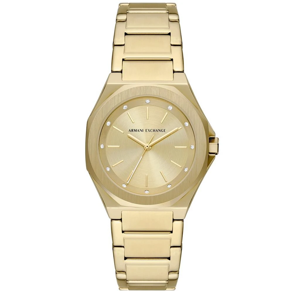 商品Armani Exchange|Women's Quartz Three Hand Gold-Tone Stainless Steel Watch 34mm,价格¥1426,第1张图片