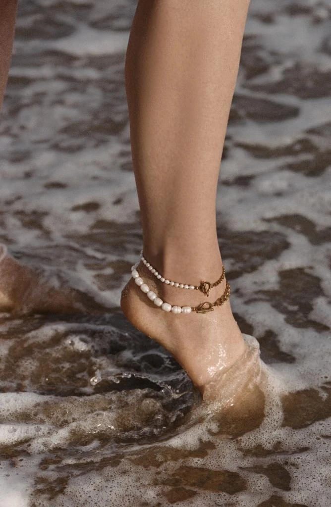 Angel Freshwater Pearl & Curb Chain Anklet, 4mm 商品