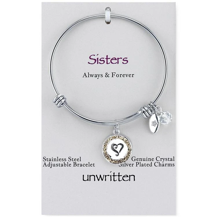 商品Unwritten|Two-Tone Crystal Accented Charm Adjustable Bangle Bracelet in Stainless Steel,价格¥82,第3张图片详细描述