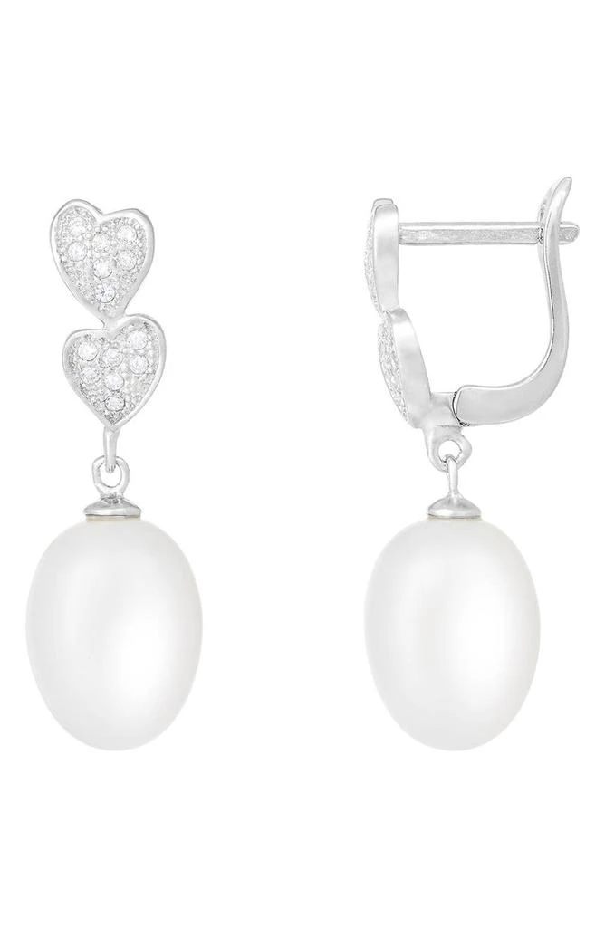 商品Splendid Pearls|8-9mm Cultured Freshwater Pearl & Double Micropave Heart Earrings,价格¥373,第1张图片