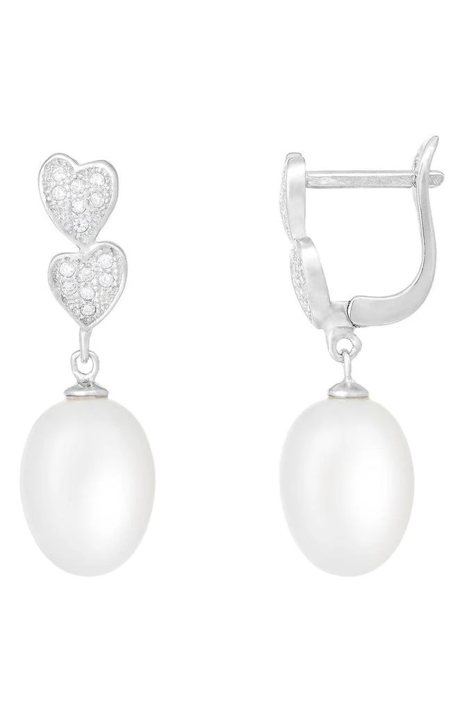 商品Splendid Pearls|8-9mm Cultured Freshwater Pearl & Double Micropave Heart Earrings,价格¥375,第1张图片