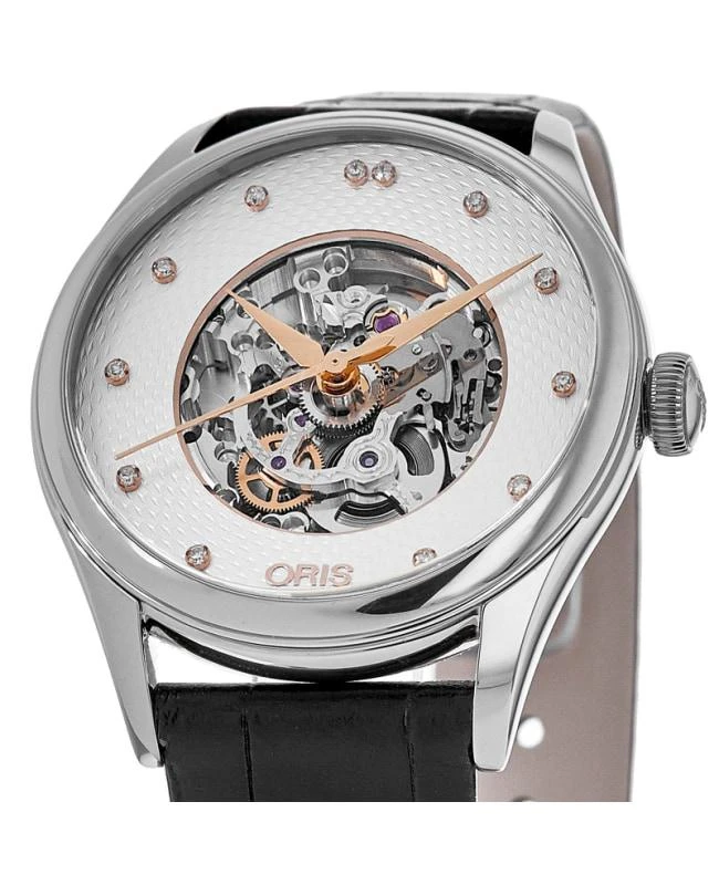 商品Oris|Oris Artelier Skeleton Silver Diamond Dial Black Leather Strap Women's Watch 01 560 7724 4031-07 5 17 64FC,价格¥6052,第2张图片详细描述