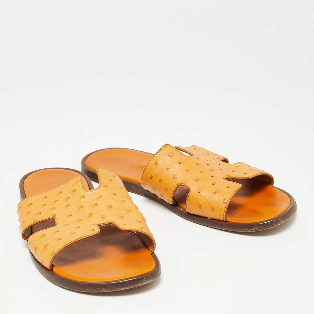 商品[二手商品] Hermes|Hermes Light Orange Ostrich Leather Izmir Flat Slides Size 44.5,价格¥4192,第4张图片详细描述