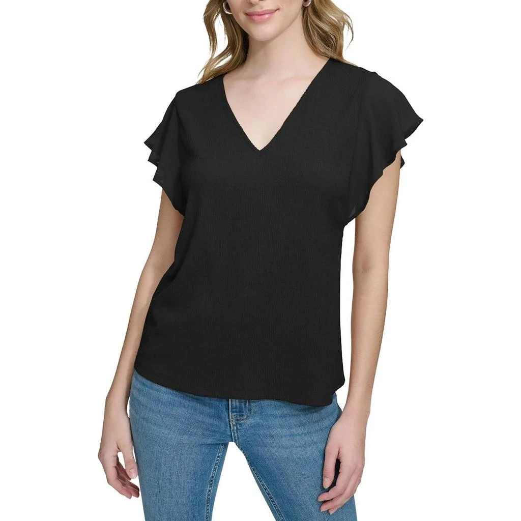 商品Calvin Klein|Calvin Klein Womens Chiffon Trim V Neck Blouse,价格¥163,第1张图片