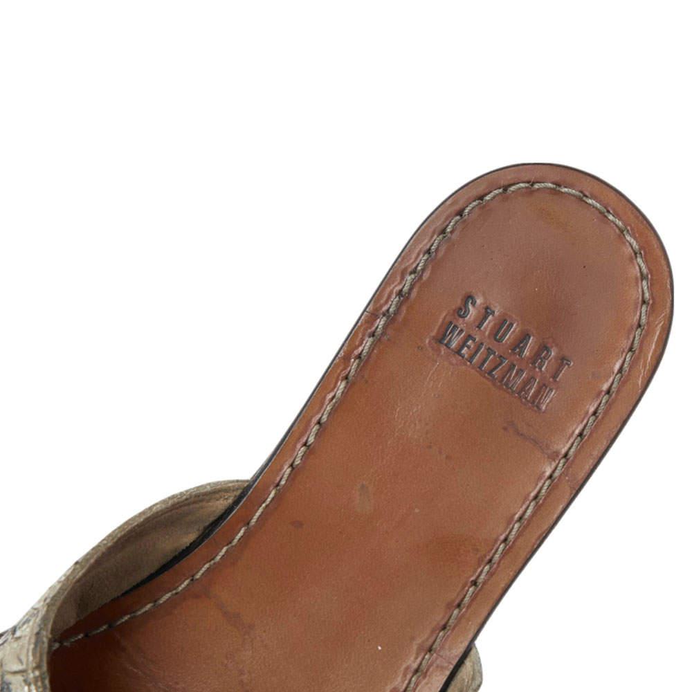 Stuart Weitzman Grey Snakeskin Embossed Leather Slide Sandals Size 36商品第7张图片规格展示