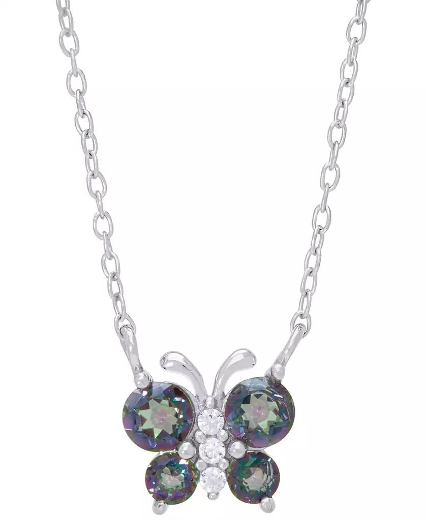 商品Macy's|Rainbow Quartz (3/8 ct. t.w.) & Lab-Grown White Sapphire (1/20 ct. t.w.) Butterfly 18" Pendant Necklace in Sterling Silver,价格¥147,第1张图片