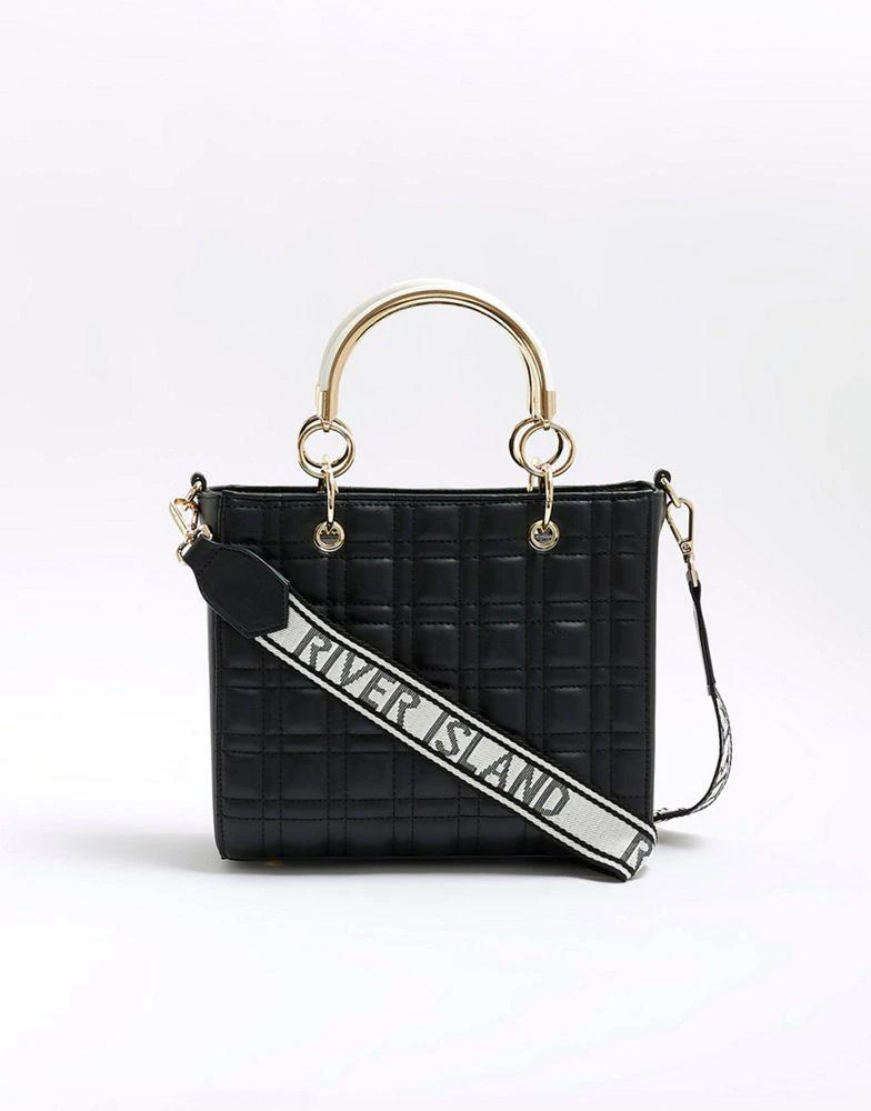 商品River Island|River Island Quilted corsage tote bag in black,价格¥444,第3张图片详细描述