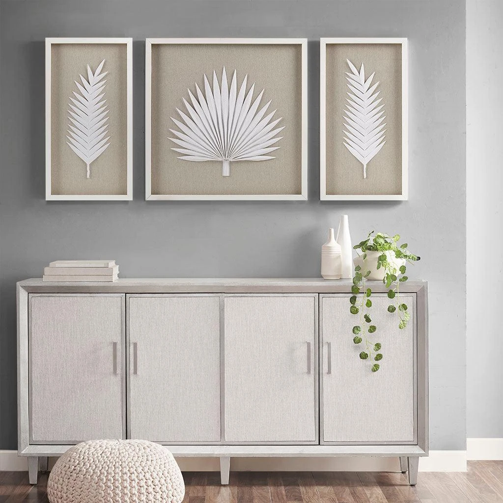 商品Streamdale Furniture|Streamdale Sabal Framed Rice Paper Palm Leaves 3-Piece Shadowbox Wall Decor,价格¥2700,第3张图片详细描述
