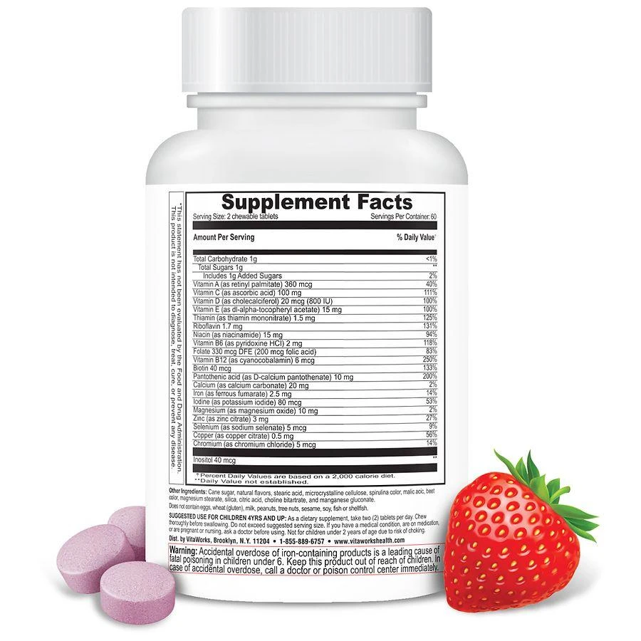 商品VitaWorks|Kids Multivitamin + Iron Complete Body Health Chewables Mixed Berry,价格¥134,第3张图片详细描述