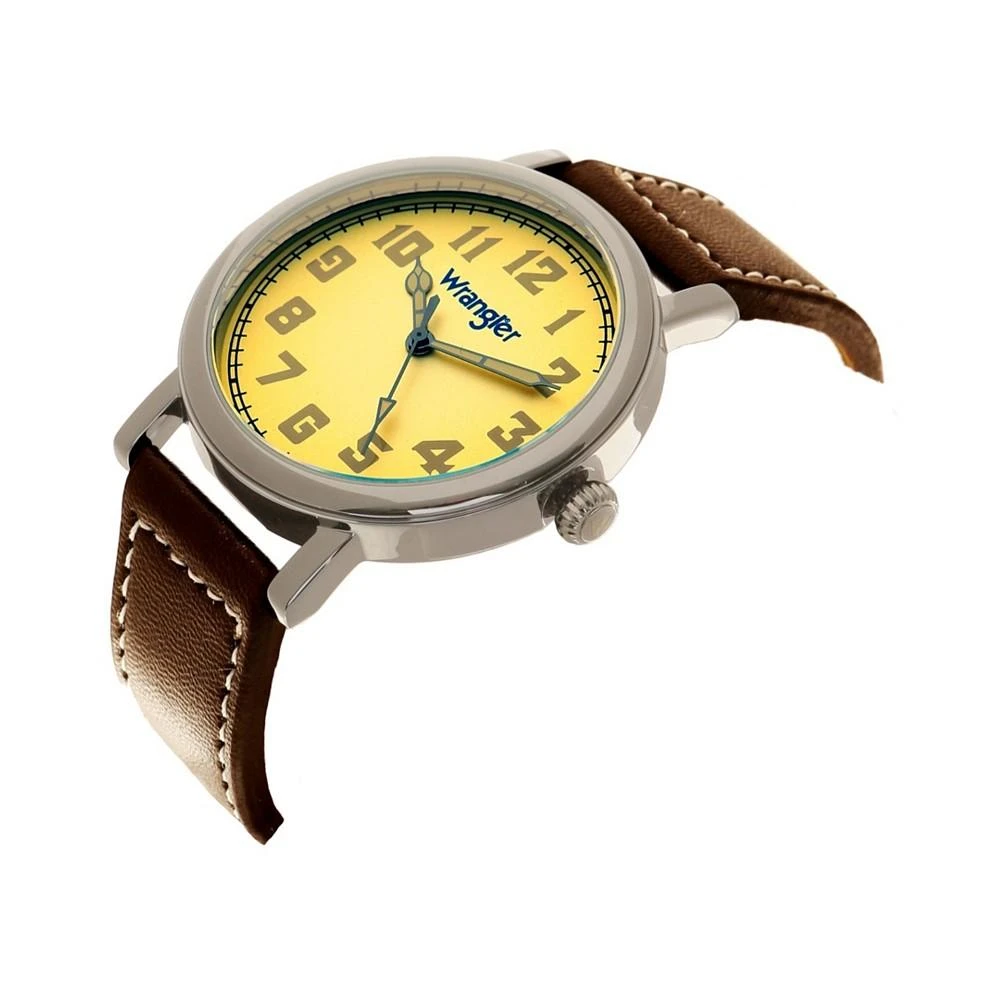 商品Wrangler|Men's Watch, 50MM Antique Grey Case with Beige Dial, White Arabic Numerals, with White Hands, Brown Strap with White Stitching, Over Sized Crown,价格¥264,第2张图片详细描述