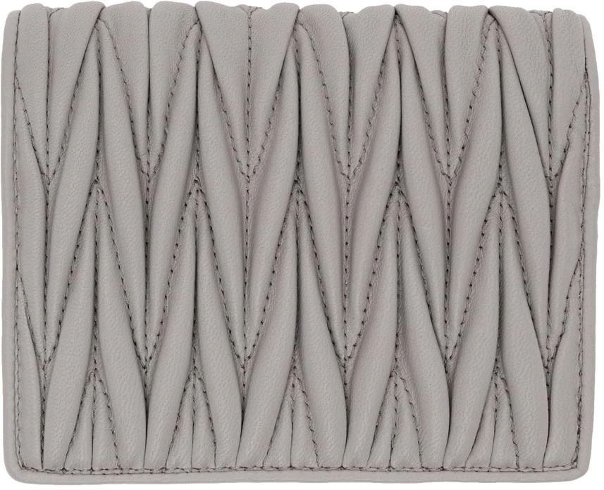 商品Miu Miu|Grey Quilted Crystal Logo Wallet,价格¥3353,第2张图片详细描述