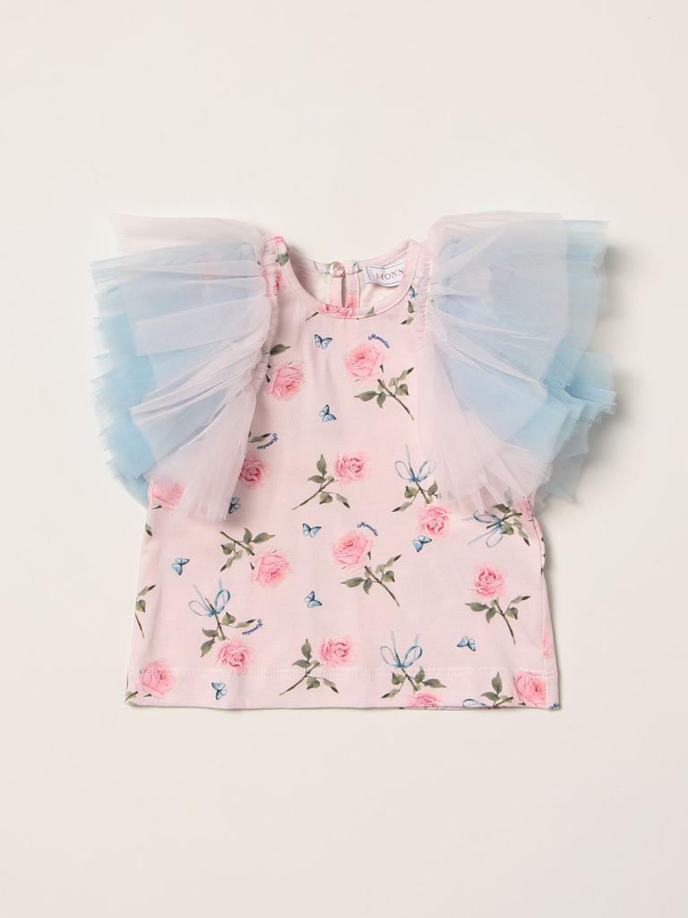 商品MONNALISA|Monnalisa T-shirt with floral print and tulle,价格¥241-¥601,第1张图片