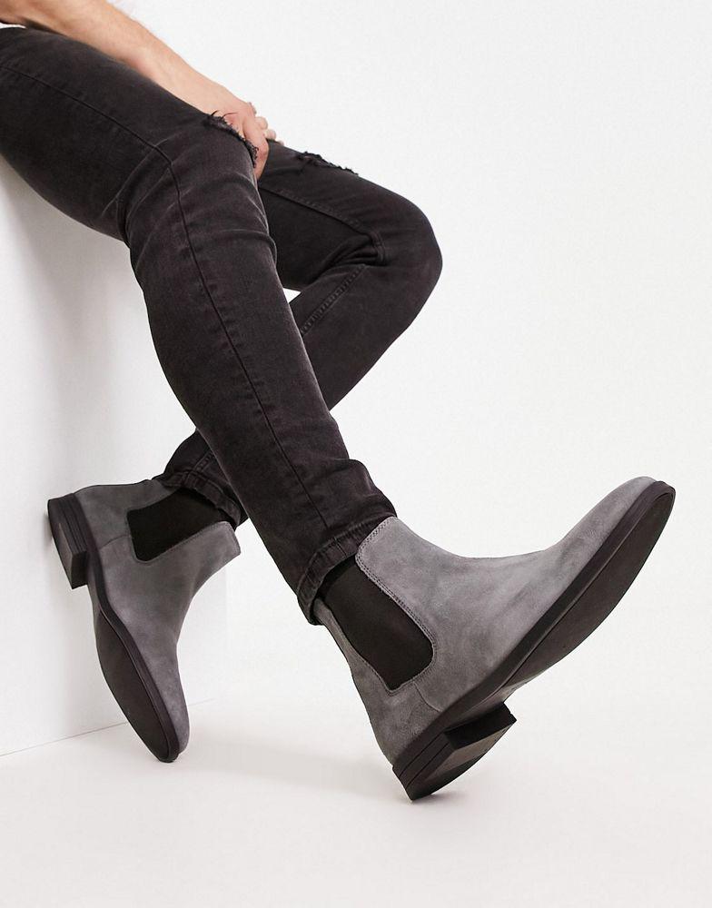 ASOS DESIGN chelsea boots in grey suede with black sole商品第3张图片规格展示