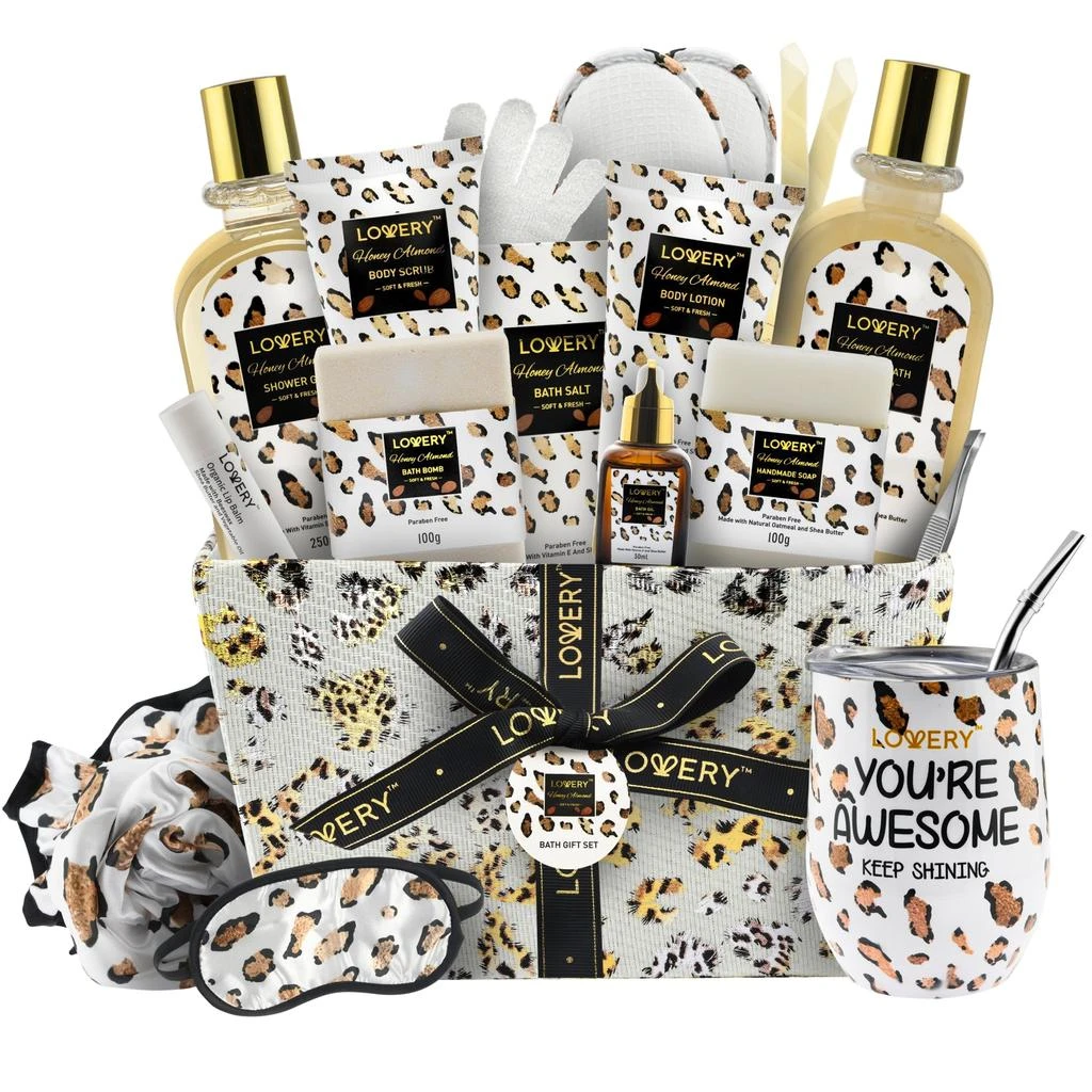 商品Lovery|Honey Almond Leopard Home Spa Basket 21-Piece Set,价格¥831,第1张图片