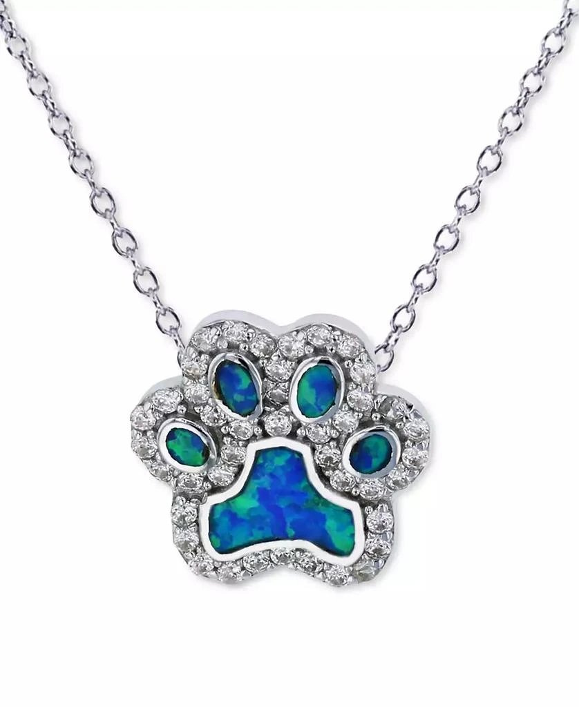 商品Macy's|Lab-Grown Blue Opal & Cubic Zirconia Paw 18" Pendant Necklace in Sterling Silver,价格¥150,第1张图片