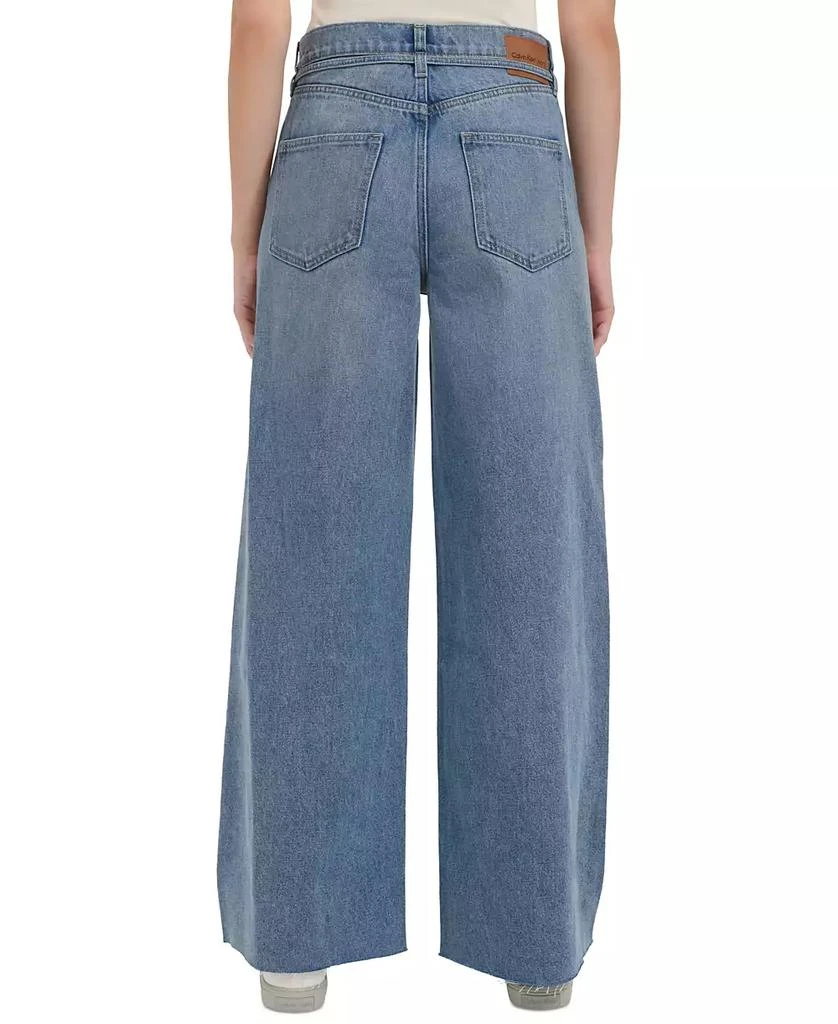 商品Calvin Klein|Women's Cut-Hem High-Rise Wide-Leg Belted Cotton Denim Jeans,价格¥204,第2张图片详细描述