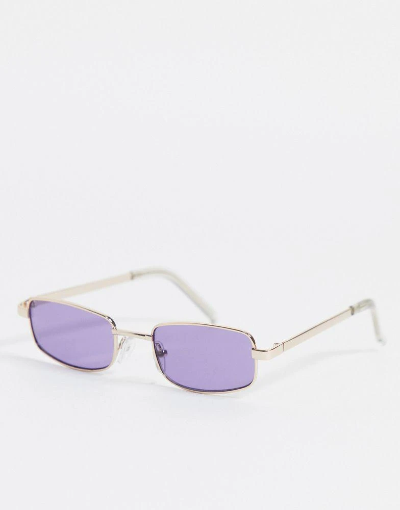 商品ASOS|ASOS DESIGN rectangle sunglasses in gold with purple lens,价格¥60,第1张图片