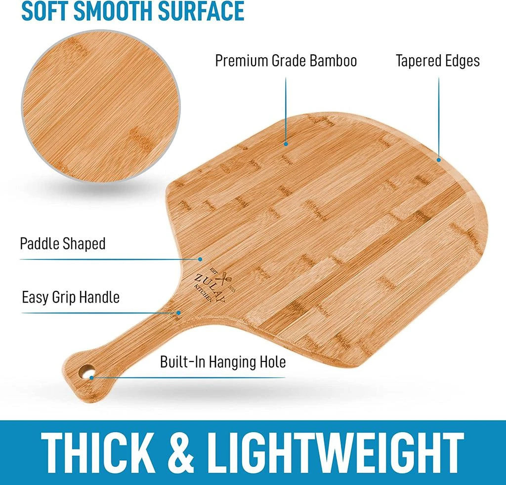 商品Zulay Kitchen|Authentic Bamboo Pizza Paddle With Easy Glide Edges & Handle For Baking (Large 15"),价格¥327,第2张图片详细描述