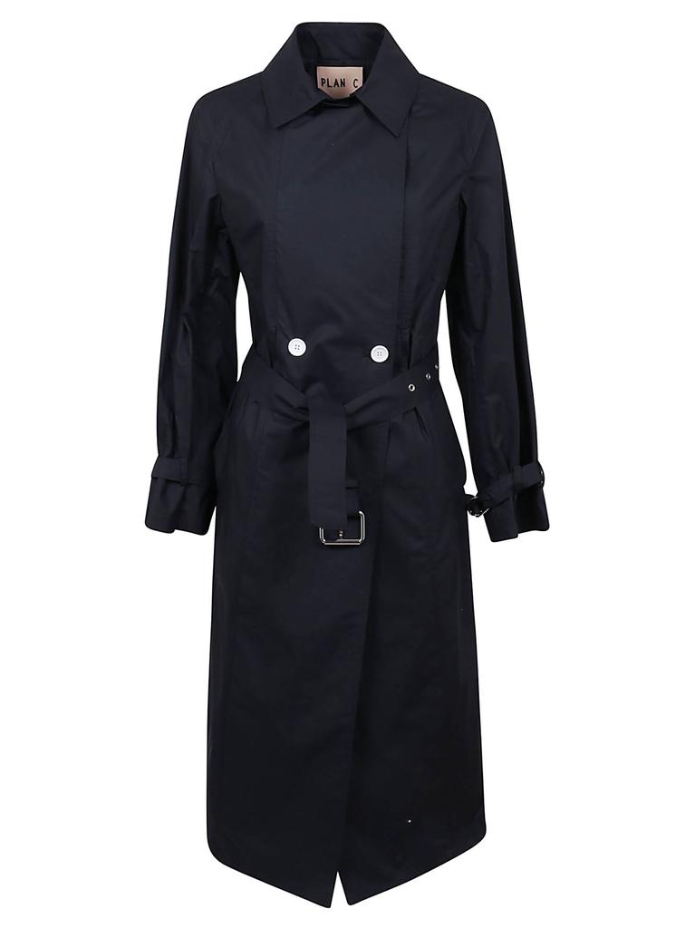 Plan C Women's  Blue Other Materials Trench Coat商品第1张图片规格展示