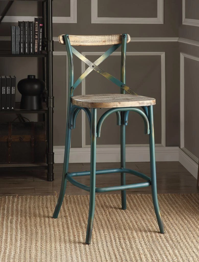 商品Streamdale Furniture|Streamdale Zaire Bar Chair (1Pc) in Antique Turquoise & Antique Oak,价格¥1581,第1张图片