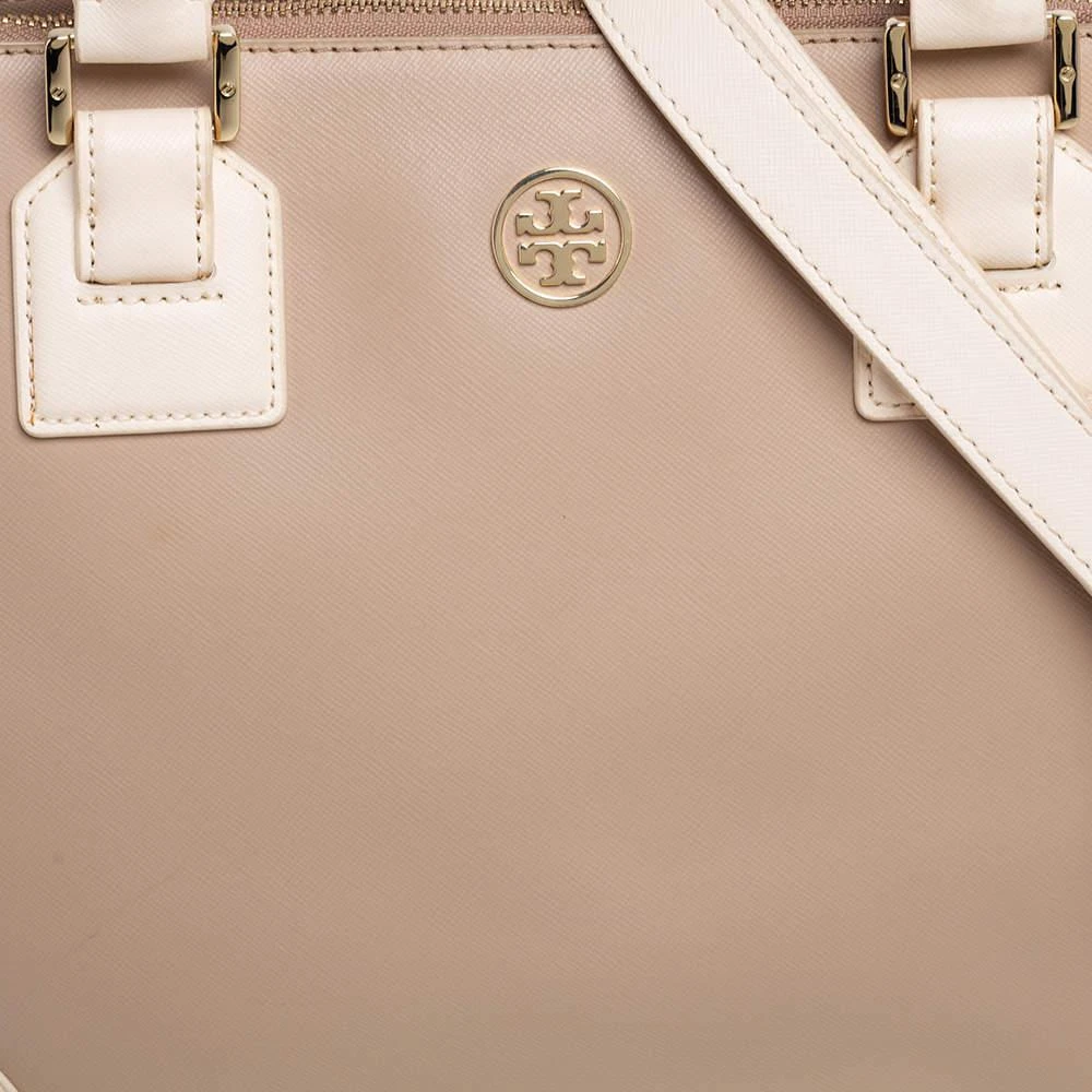 商品[二手商品] Tory Burch|Tory Burch Two Tone Beige Saffiano Lux Leather Robinson Double Zip Tote,价格¥899,第5张图片详细描述