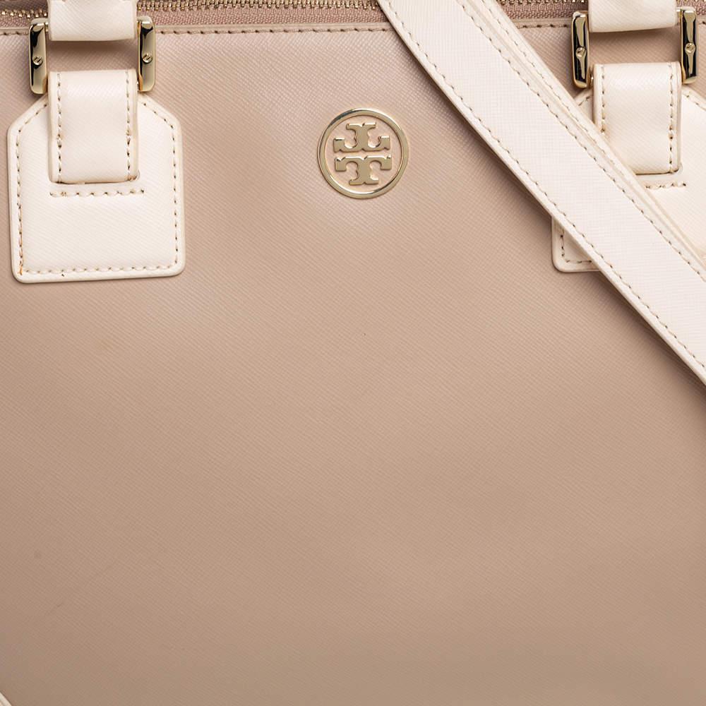 商品[二手商品] Tory Burch|Tory Burch Two Tone Beige Saffiano Lux Leather Robinson Double Zip Tote,价格¥1257,第7张图片详细描述