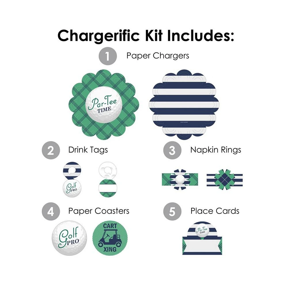 商品Big Dot of Happiness|Par-Tee Time Golf Birthday or Retirement Charger & Decor Chargerific Kit for 8,价格¥149,第3张图片详细描述