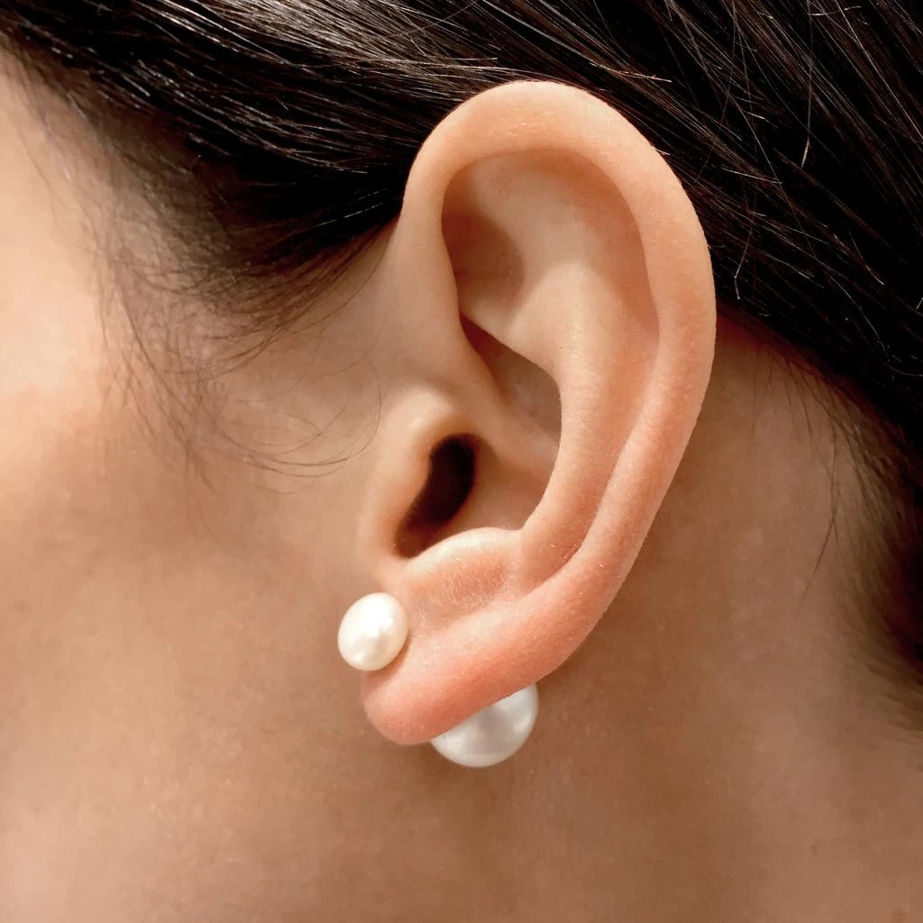 商品Mimi & Max|Mimi & Max 8-8.5mm and 12.5-13mm White Cultured Freshwater Pearl Tribal Earrings in Sterling Silver,价格¥351,第2张图片详细描述