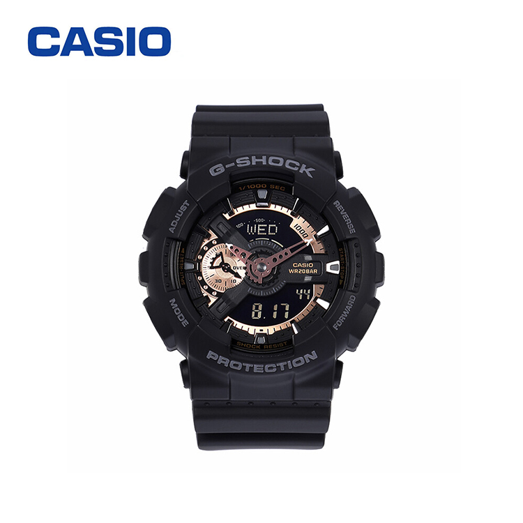 卡西欧（CASIO）G-SHOCK手表男女大盘时尚双显多功能防水防震运动电子潮流节日礼物男表 黑玫瑰金GA-110RG-1A-黑香槟色配色-GA-110RG-1A商品第3张图片规格展示