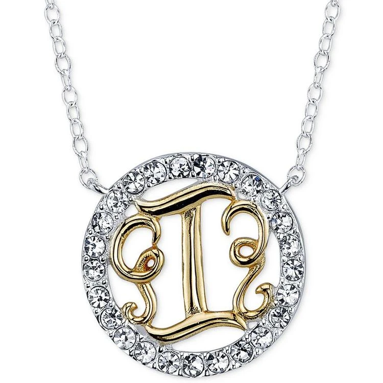 商品Unwritten|Initial "I" Pendant Necklace with Crystal Pavé Circle in Sterling Silver and Gold Flash,价格¥155,第2张图片详细描述