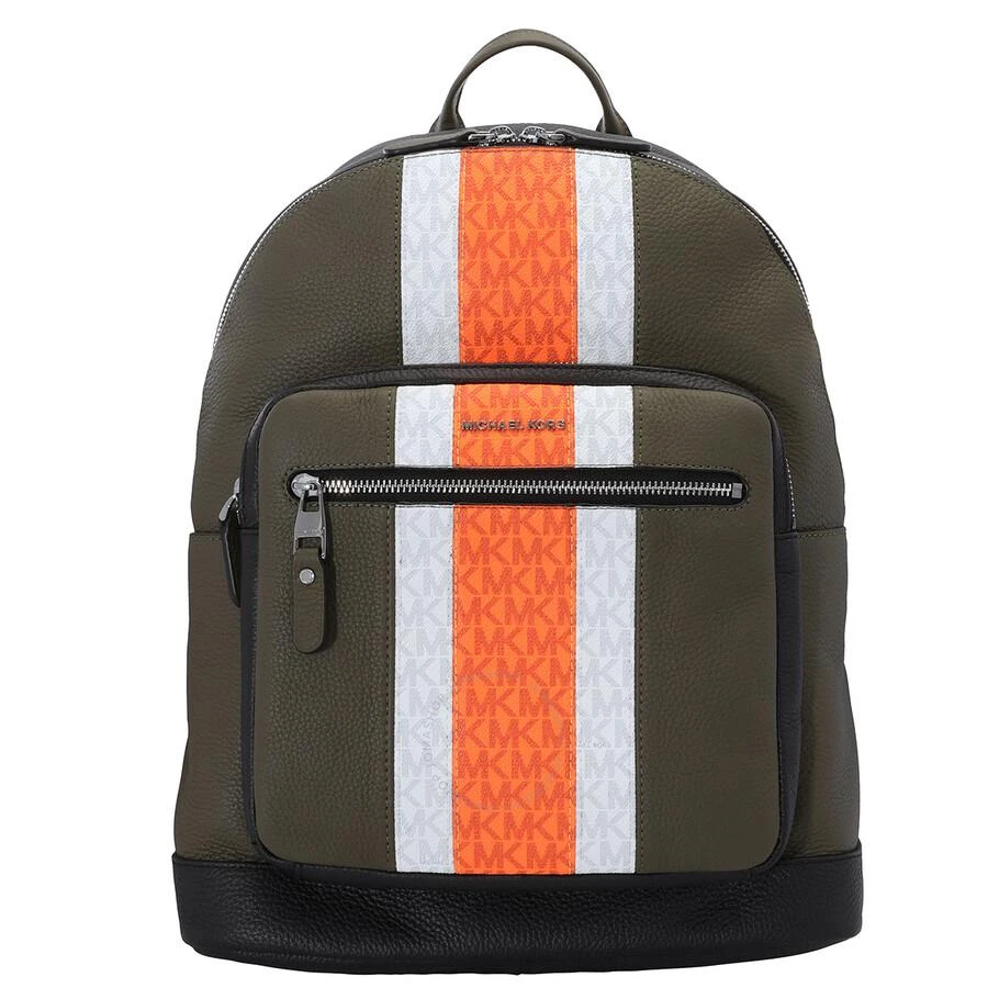 商品Michael Kors|Neon Orange Men's Hudson Pebbled Leather And Logo Stripe Backpack,价格¥1110,第1张图片
