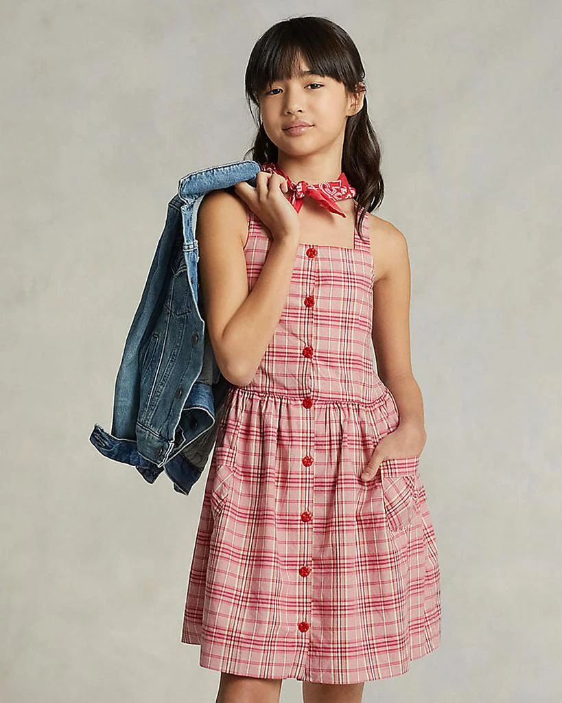 商品Ralph Lauren|Girls' Plaid Cotton Poplin Dress - Little Kid, Big Kid,价格¥559,第1张图片详细描述