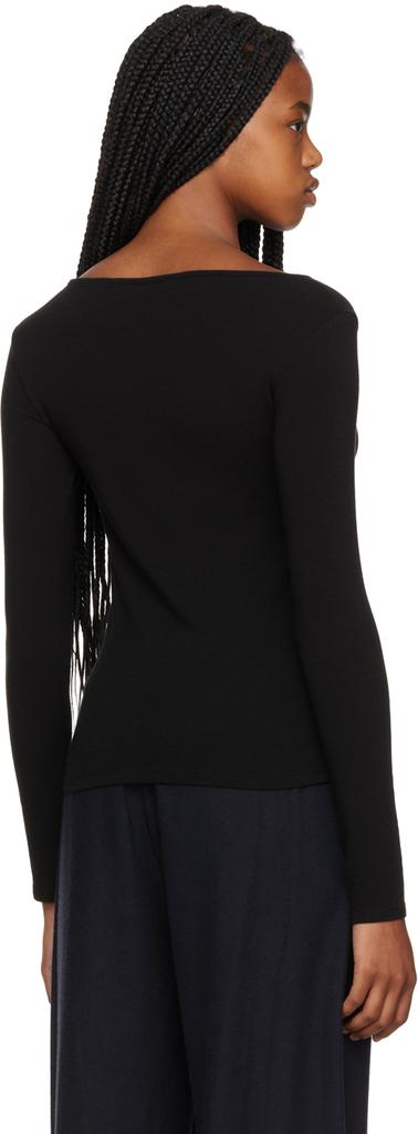 Black Scoop Neck Long Sleeve T-Shirt商品第3张图片规格展示