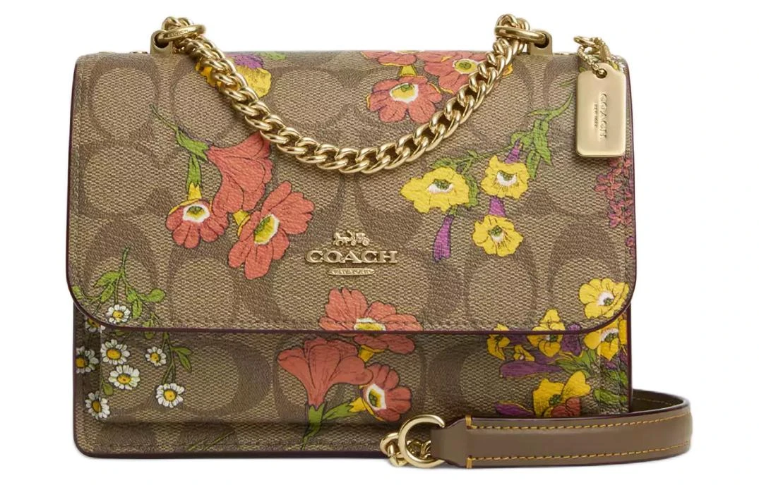 商品[国内直发] Coach|蔻驰 Klare 17 花卉印花标志性 帆布 单肩斜挎包 小号 女款 金色拼卡其色多色,价格¥2120,第1张图片