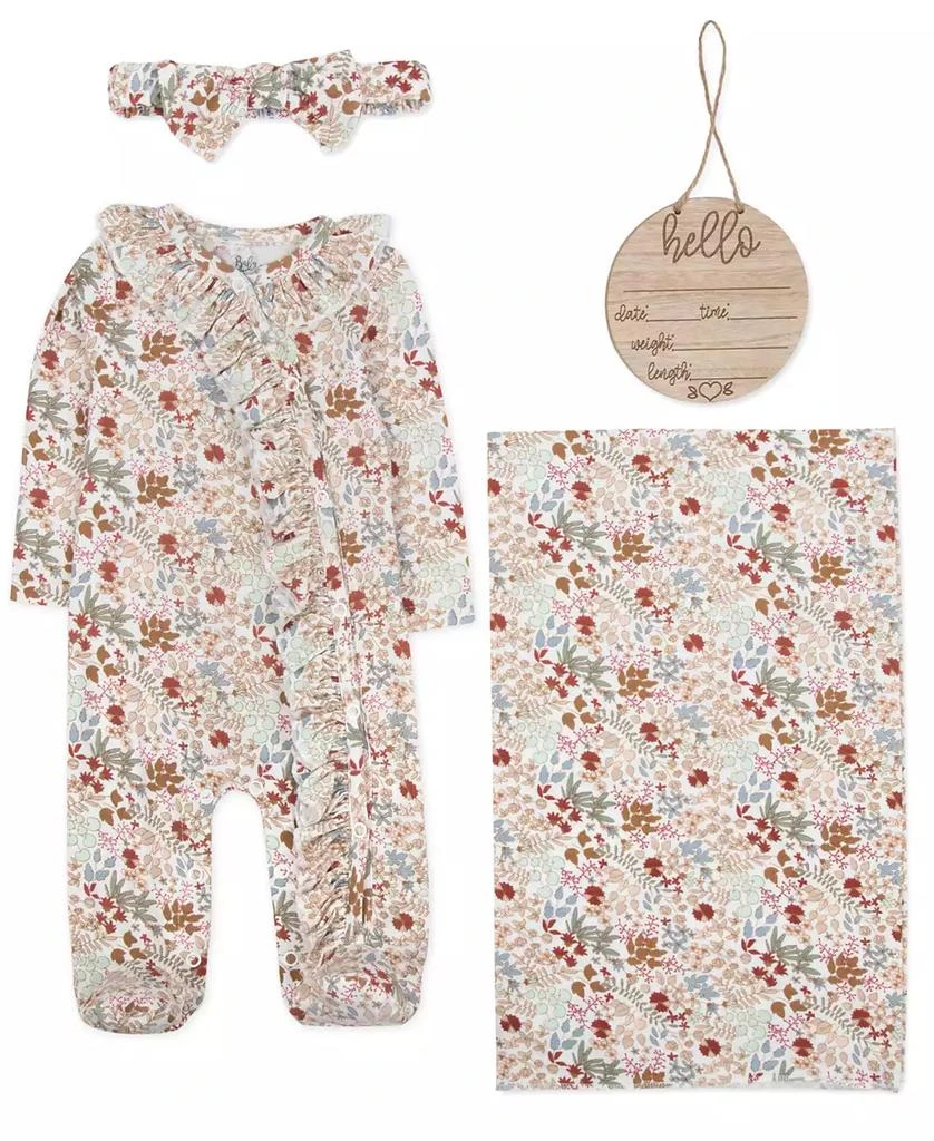 商品Baby Essentials|Baby Girl Floral Footie, Swaddle, Headband & Wood Sign, 4-Piece Set,价格¥90,第1张图片