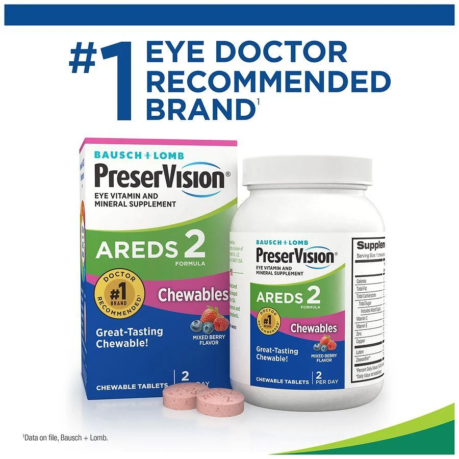 商品PreserVision|AREDS 2 Formula Eye Vitamin and Mineral Supplement, Chewable Tablets Mixed Berry,价格¥260,第5张图片详细描述