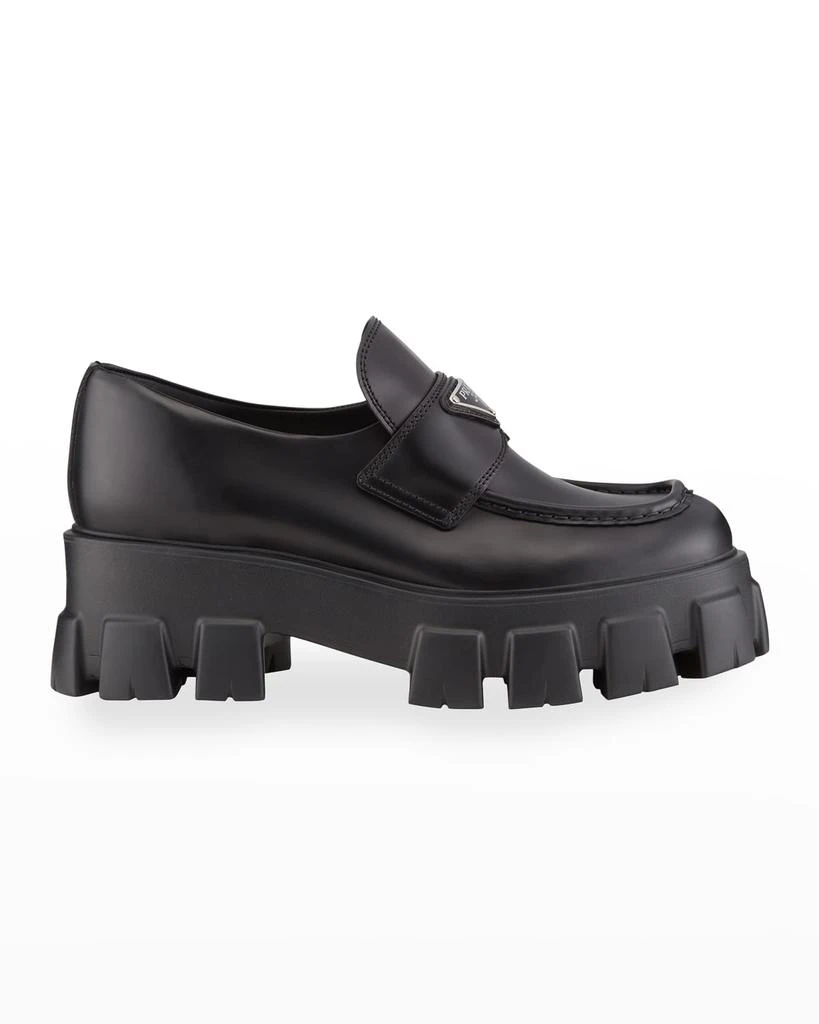商品Prada|Monolith Leather Logo Platform Loafers,价格¥9520,第1张图片