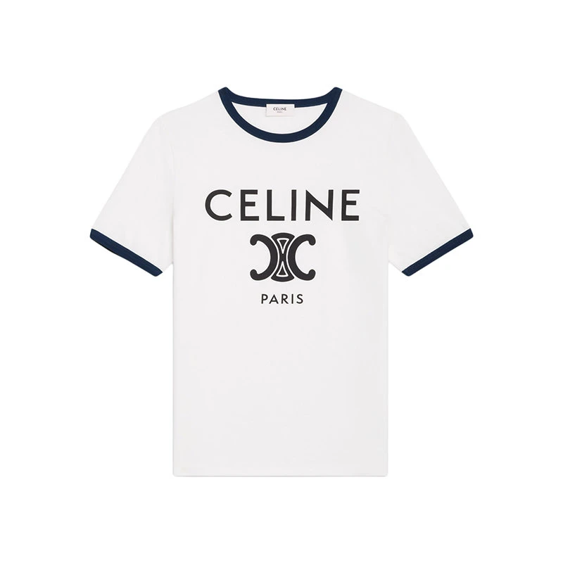 商品Celine|【预售3-7天】CELINE/赛琳  女士荧光白/海军蓝/黑色纯棉Logo印花短袖T恤2X872671Q.01NB,价格¥3907,第1张图片