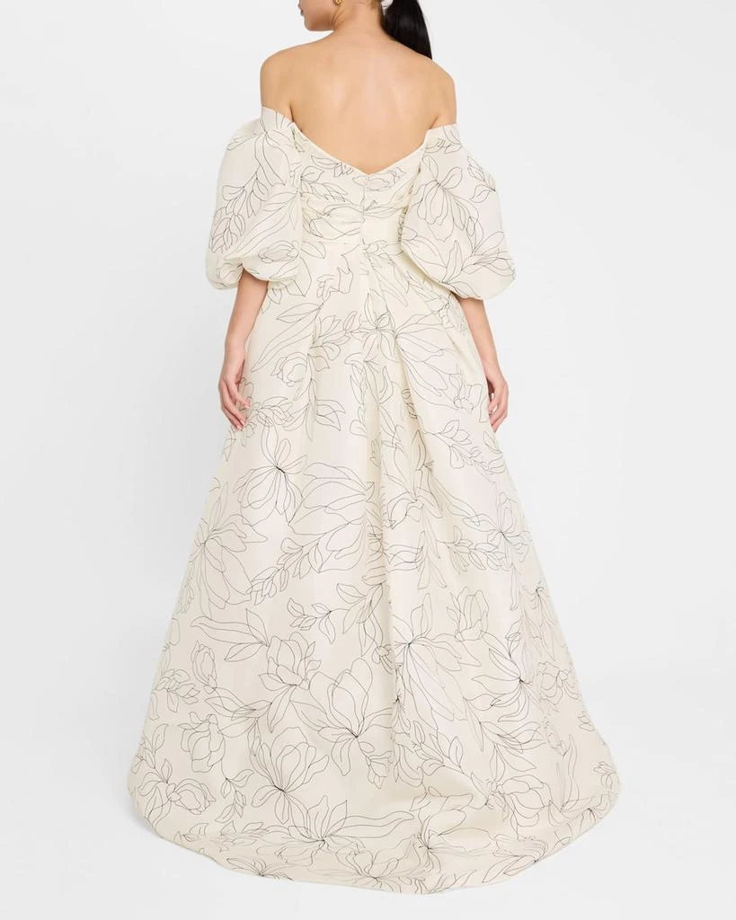 商品Monique Lhuillier|Off-The-Shoulder Floral Blouson-Sleeve Ball Gown,价格¥54005,第3张图片详细描述