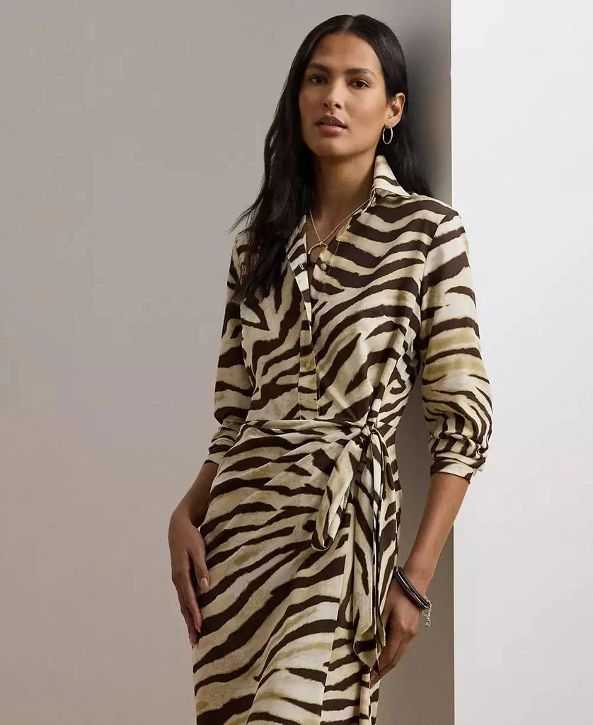 商品Ralph Lauren|Women's Zebra-Print Tie-Front Crepe Shirtdress, 0P-22W,价格¥478,第3张图片详细描述