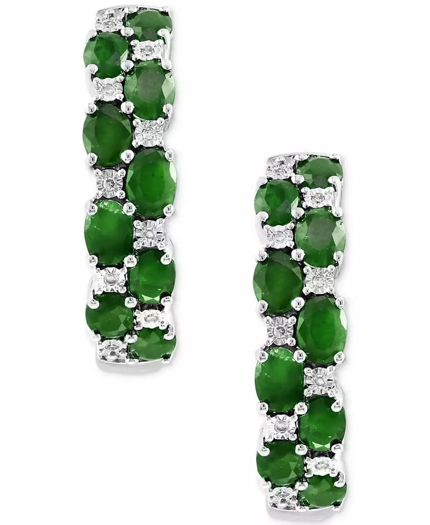 商品Effy|EFFY® Emerald & Diamond Small Earrings in Sterling Silver (Also available in Sapphire and Ruby),价格¥1215,第3张图片详细描述