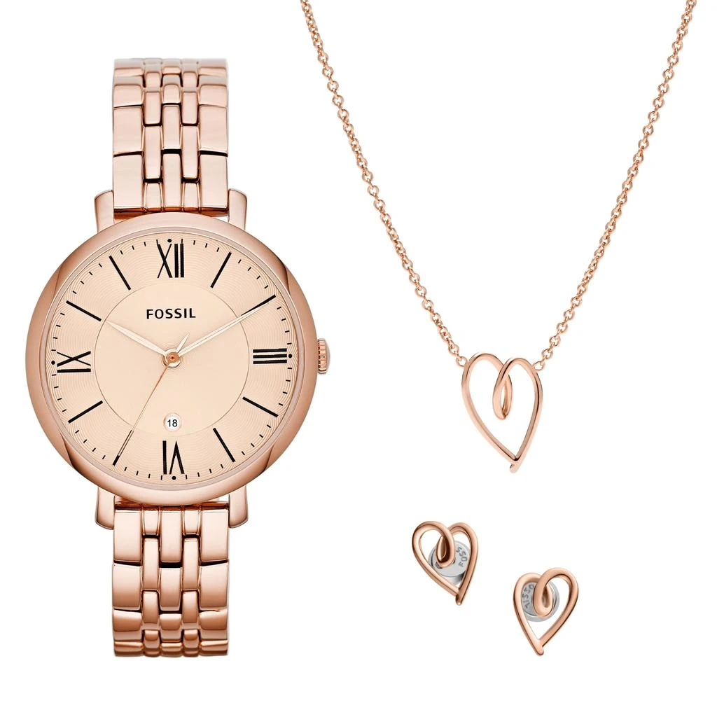 商品Fossil|Fossil Women's Jacqueline Three-Hand Date, Rose Gold-Tone Stainless Steel Watch and Jewelry Set,价格¥1740,第1张图片